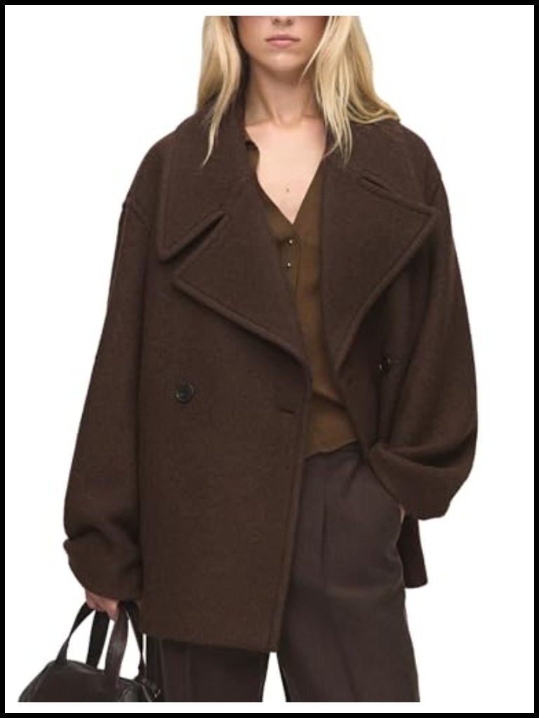 Double Breasted Short Peacoat Winter Oversized Notched Lapel Cropped Wool Blend
